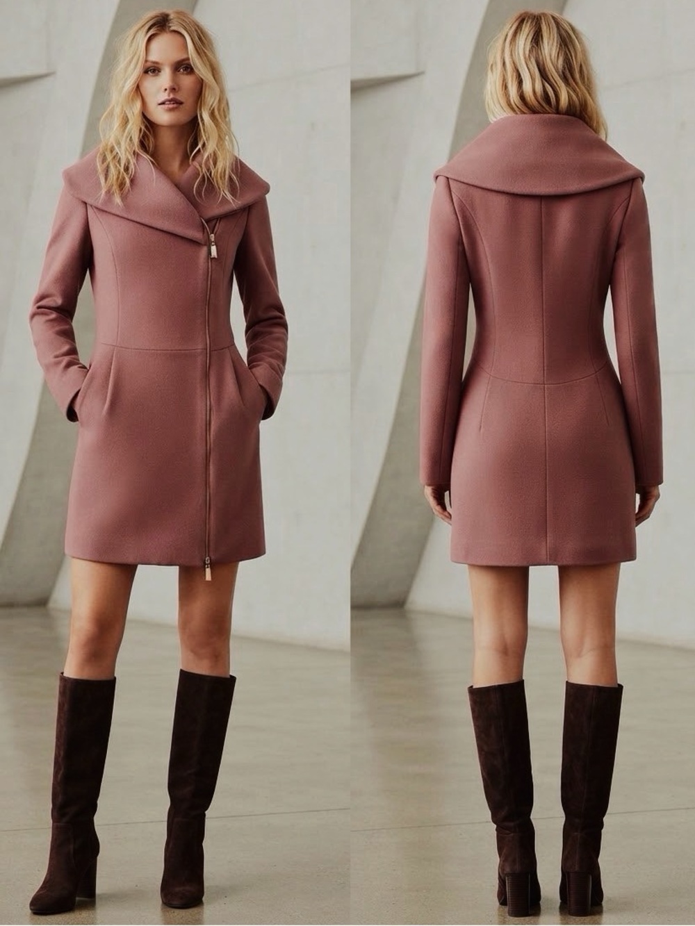 🔥SALE🔥WOMEN WINTER WOOL COAT ASYMMETRIC ZIPPED FRONT SHAWL COLLAR LINED JACKET